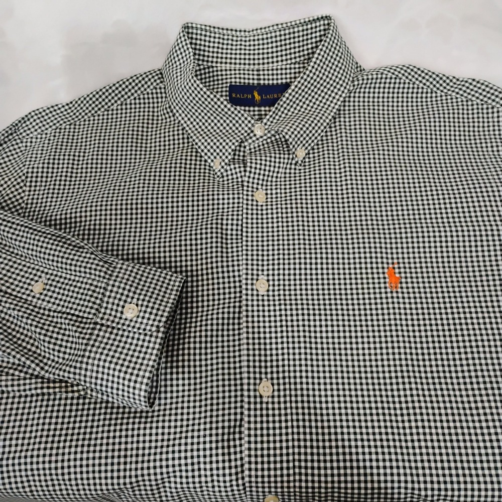 Ralph Lauren Mens XL Gingham Button Down Shirt Green White Orange‎ Pony Cotton X